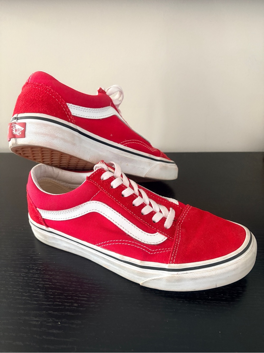 Vans Red and White Old Skool Low Top Sneakers